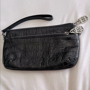 Brighton black croc print clutch silver pull tabs floral inner print wrist strap